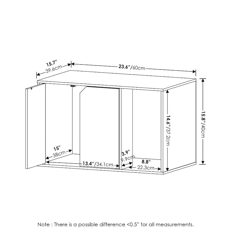 Small Litter Box Enclosure Cabinet with Storage – Columbia Walnut / Americano / Solid White / French Oak Grey, 1-Unit