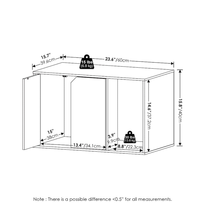Small Litter Box Enclosure Cabinet with Storage – Columbia Walnut / Americano / Solid White / French Oak Grey, 1-Unit