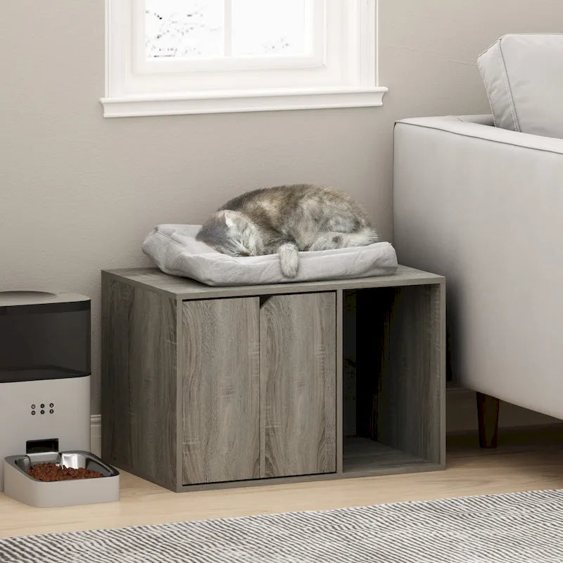 Small Litter Box Enclosure Cabinet with Storage – Columbia Walnut / Americano / Solid White / French Oak Grey, 1-Unit