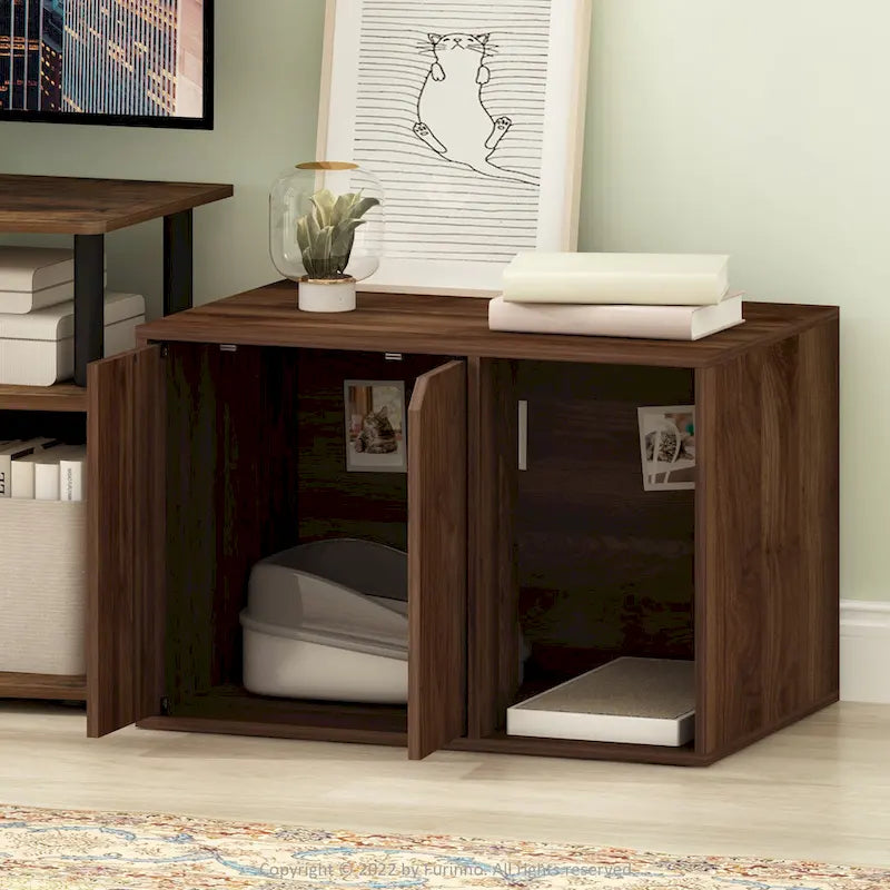 Small Litter Box Enclosure Cabinet with Storage – Columbia Walnut / Americano / Solid White / French Oak Grey, 1-Unit