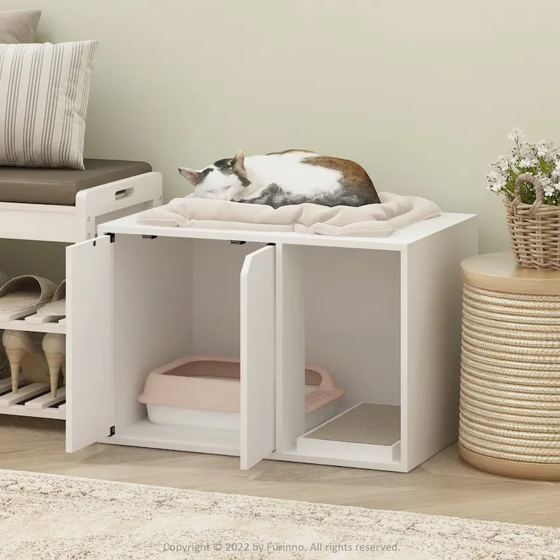Small Litter Box Enclosure Cabinet with Storage – Columbia Walnut / Americano / Solid White / French Oak Grey, 1-Unit