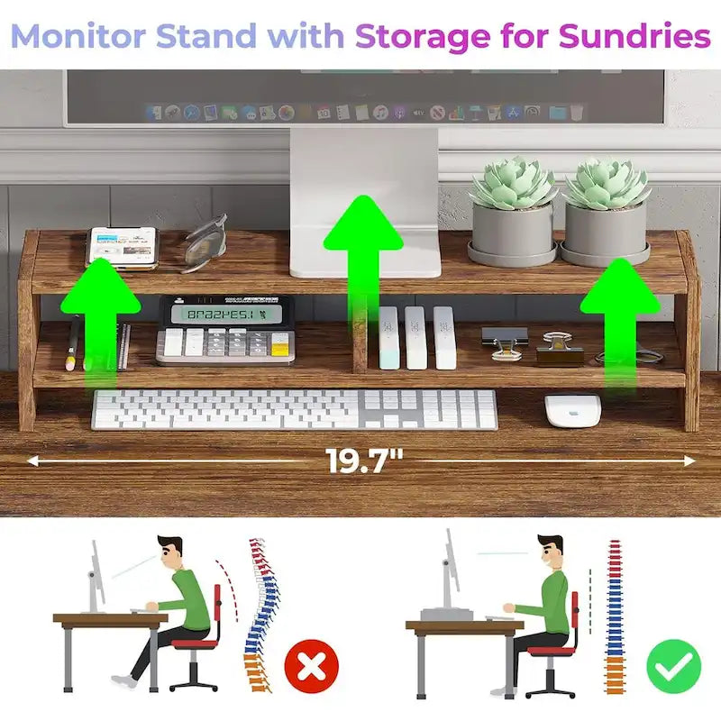 Convertible L-Shaped / Straight Computer Desk with Drawer, Cabinet, Bookshelf and Power Strip – Grey / Brown, 1-2 Person Use