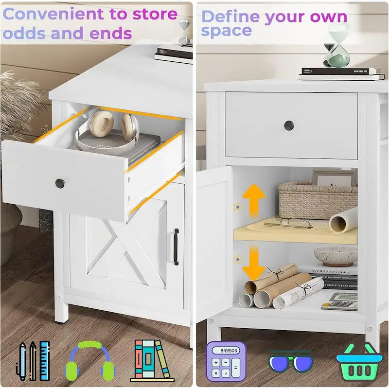 Convertible L-Shaped / Straight Computer Desk with Drawer, Cabinet, Bookshelf and Power Strip – Grey / Brown, 1-2 Person Use