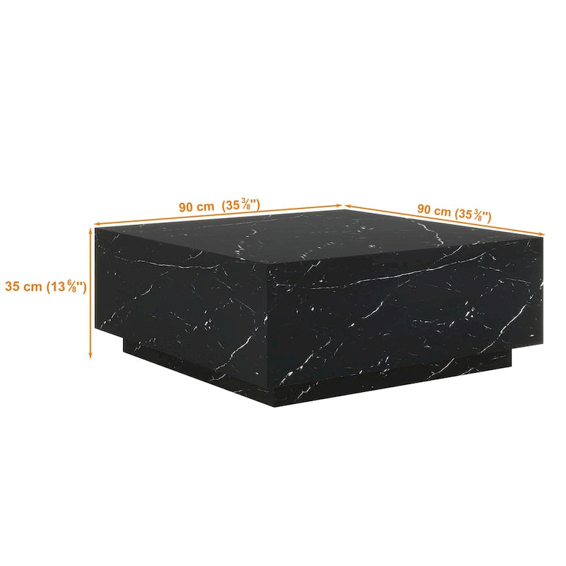 Square Faux Marble Coffee Table with MDF Frame – White / Black, 1-Unit