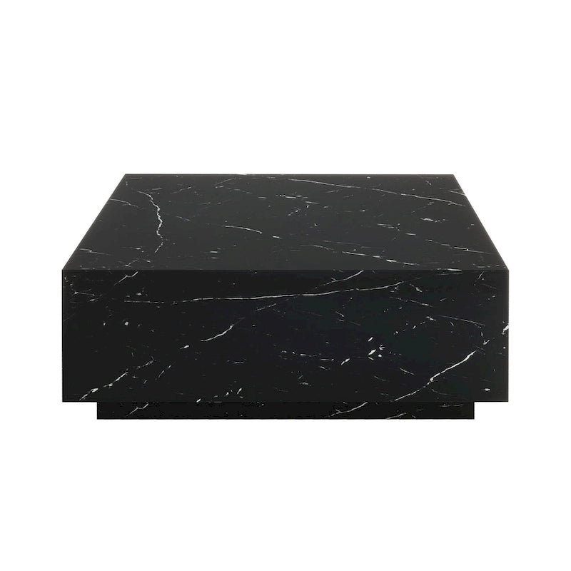 Square Faux Marble Coffee Table with MDF Frame – White / Black, 1-Unit