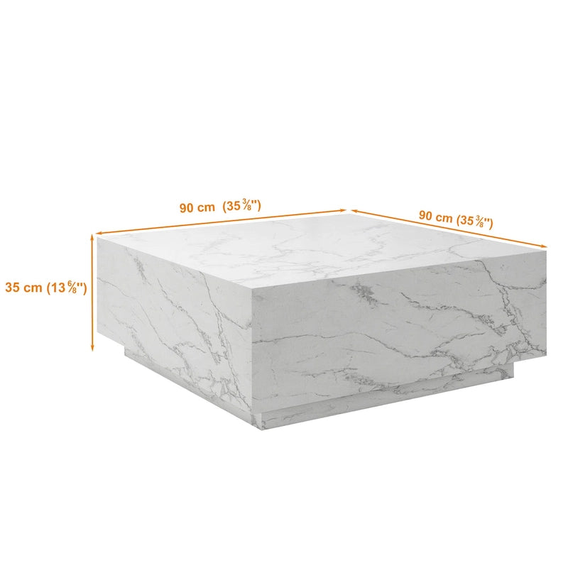 Square Faux Marble Coffee Table with MDF Frame – White / Black, 1-Unit