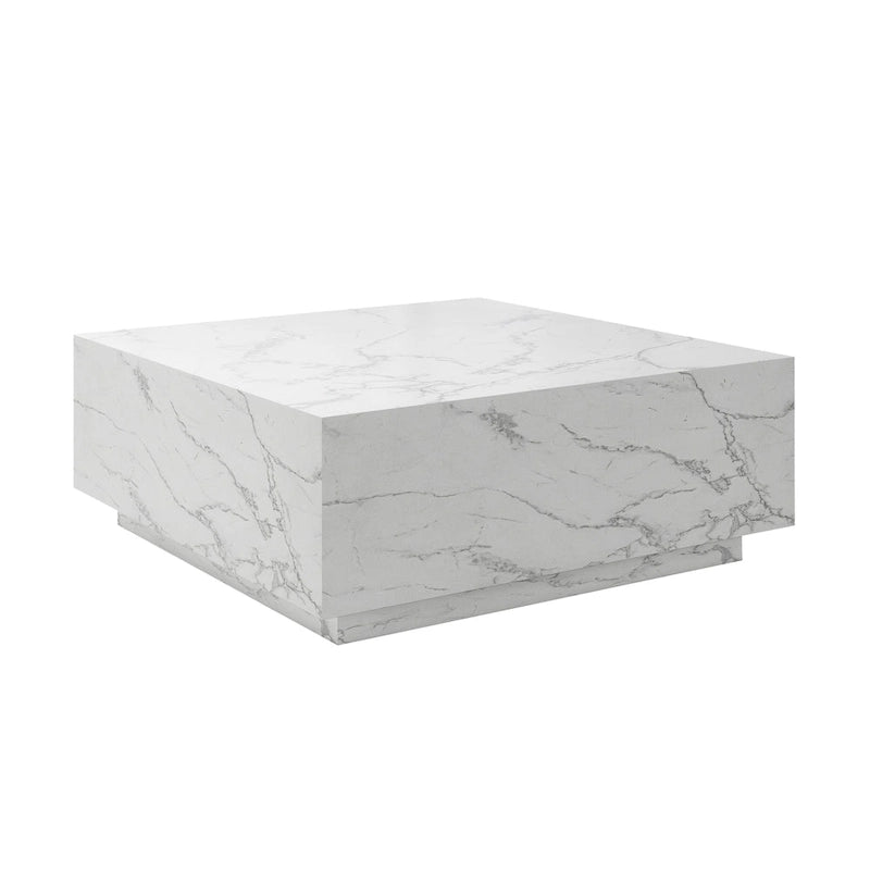 Square Faux Marble Coffee Table with MDF Frame – White / Black, 1-Unit