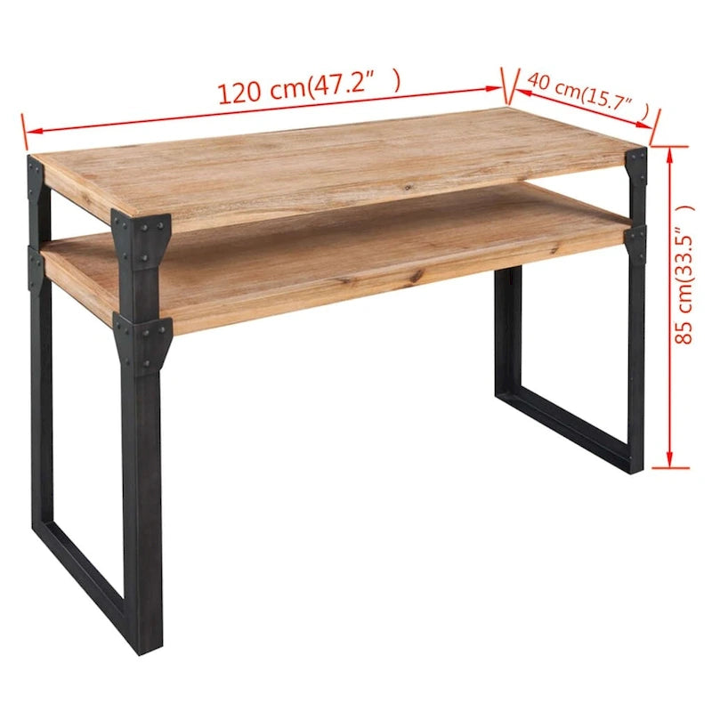 Solid Acacia Wood Console Table with Steel Legs and Open Shelf – Brown / Black, 1-Unit