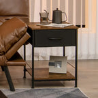2-Tier Industrial Nightstand with Foldable Drawer and Open Shelf – Industrial Brown, Set of 2