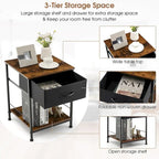 2-Tier Industrial Nightstand with Foldable Drawer and Open Shelf – Industrial Brown, Set of 2