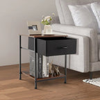 2-Tier Industrial Nightstand with Foldable Drawer and Open Shelf – Industrial Brown, Set of 2