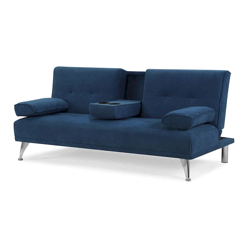 3-Seat Convertible Sofa Chaise with Sleeper – Navy, Twin, 1-Person Sleeper