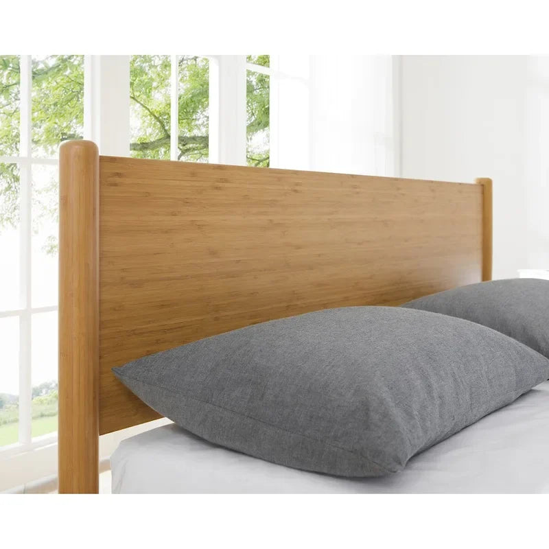 Solid Moso Bamboo Platform Bed with European Slat System and Panel Headboard – Caramelized, King