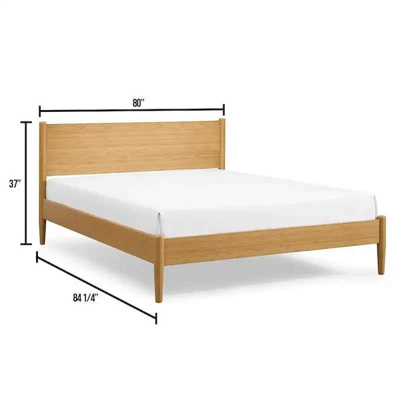 Solid Moso Bamboo Platform Bed with European Slat System and Panel Headboard – Caramelized, King