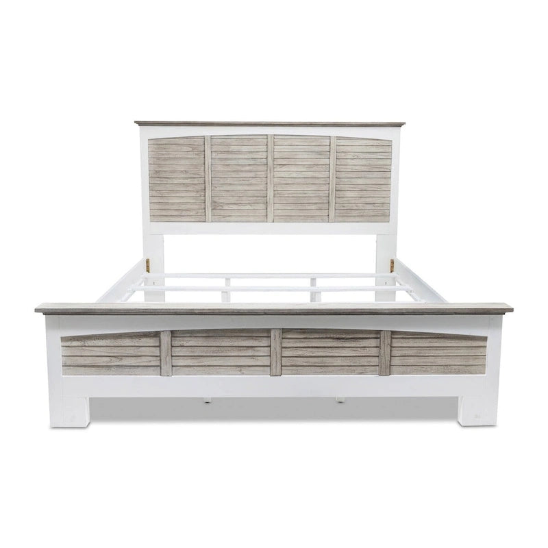 Two-Tone Distressed Solid Wood Bed with Glazed White Frame – Grey / White, Queen / King, 2-Person Use