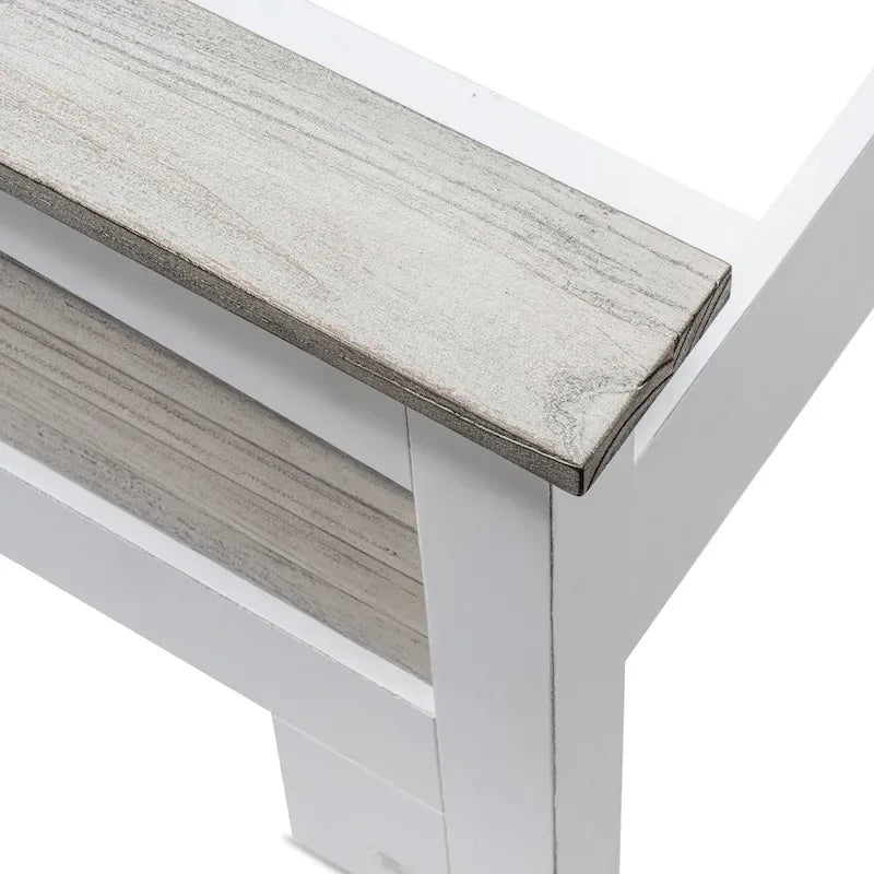 Two-Tone Distressed Solid Wood Bed with Glazed White Frame – Grey / White, Queen / King, 2-Person Use