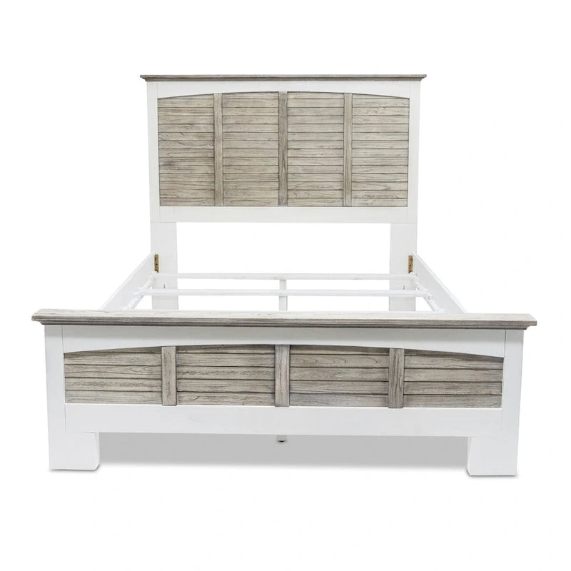 Two-Tone Distressed Solid Wood Bed with Glazed White Frame – Grey / White, Queen / King, 2-Person Use