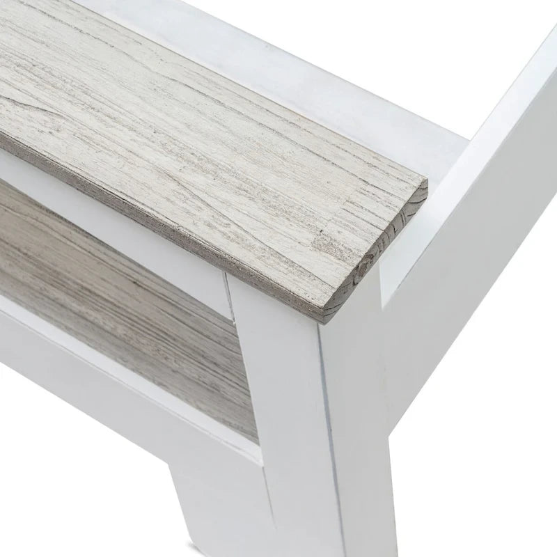 Two-Tone Distressed Solid Wood Bed with Glazed White Frame – Grey / White, Queen / King, 2-Person Use