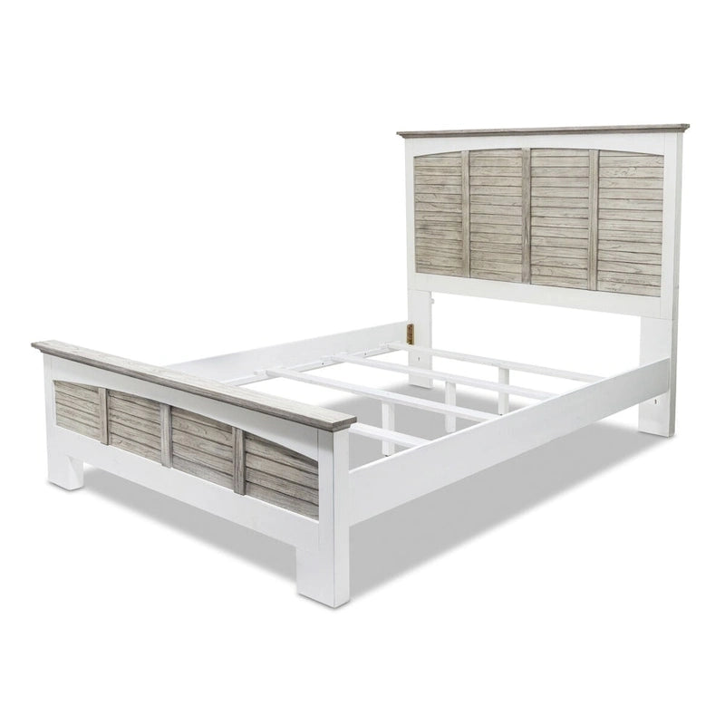 Two-Tone Distressed Solid Wood Bed with Glazed White Frame – Grey / White, Queen / King, 2-Person Use