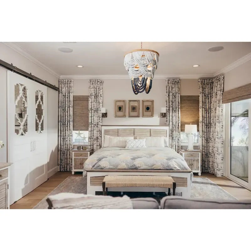 Two-Tone Distressed Solid Wood Bed with Glazed White Frame – Grey / White, Queen / King, 2-Person Use