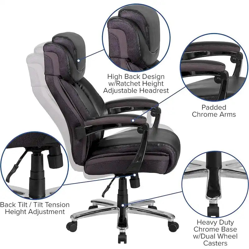 Big & Tall High-Back LeatherSoft Executive Office Chair – Black, 1-Person Use