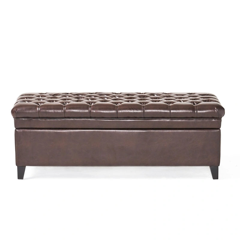 Diamond-Tufted Faux Leather Storage Ottoman Bench with Soft-Close Hinges – Brown / Beige / Light Grey / Gray, 1-2 Person Use