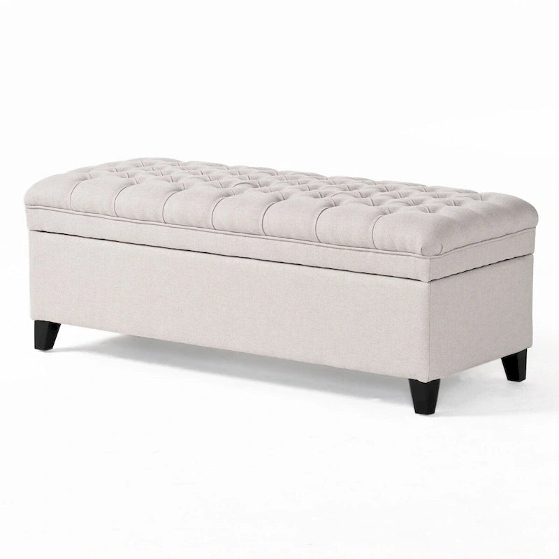 Diamond-Tufted Faux Leather Storage Ottoman Bench with Soft-Close Hinges – Brown / Beige / Light Grey / Gray, 1-2 Person Use