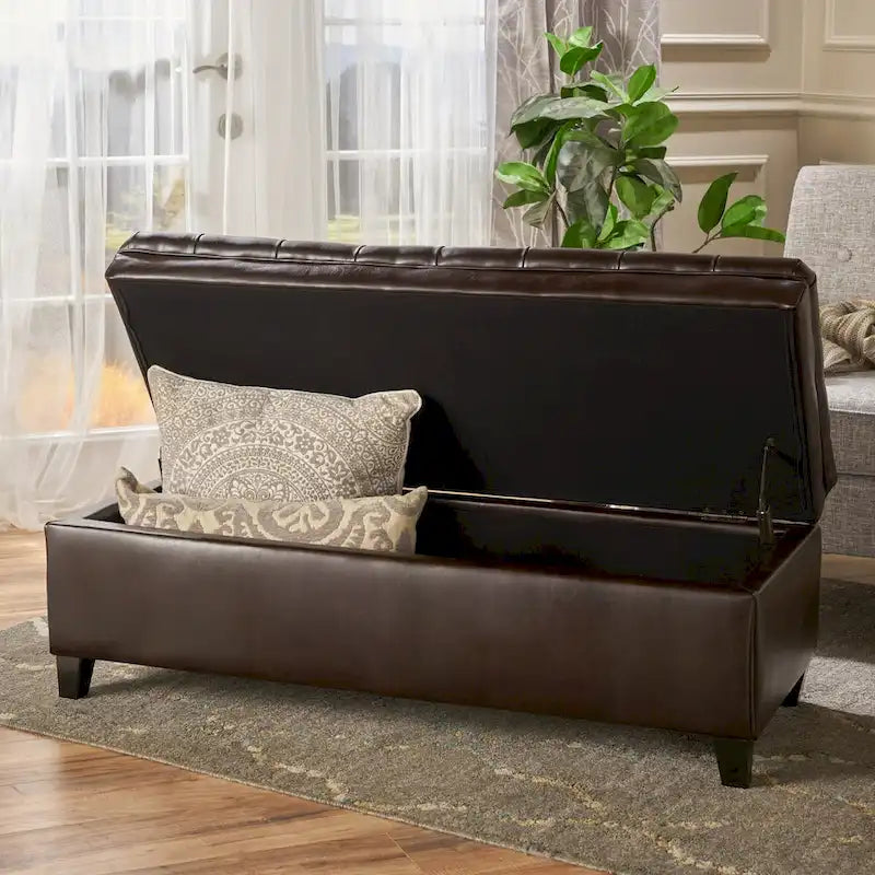 Diamond-Tufted Faux Leather Storage Ottoman Bench with Soft-Close Hinges – Brown / Beige / Light Grey / Gray, 1-2 Person Use