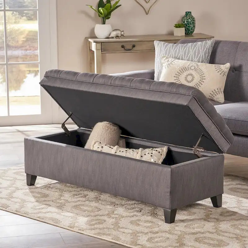 Diamond-Tufted Faux Leather Storage Ottoman Bench with Soft-Close Hinges – Brown / Beige / Light Grey / Gray, 1-2 Person Use