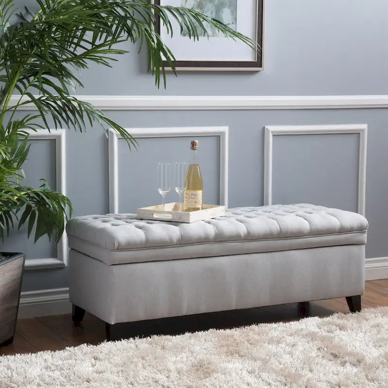 Diamond-Tufted Faux Leather Storage Ottoman Bench with Soft-Close Hinges – Brown / Beige / Light Grey / Gray, 1-2 Person Use