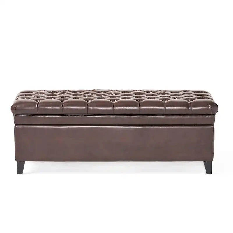 Diamond-Tufted Faux Leather Storage Ottoman Bench with Soft-Close Hinges – Brown / Beige / Light Grey / Gray, 1-2 Person Use