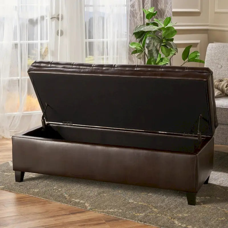 Diamond-Tufted Faux Leather Storage Ottoman Bench with Soft-Close Hinges – Brown / Beige / Light Grey / Gray, 1-2 Person Use