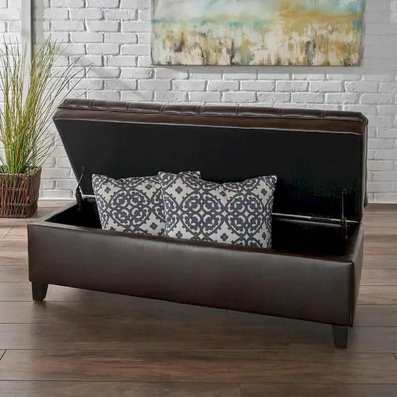 Diamond-Tufted Faux Leather Storage Ottoman Bench with Soft-Close Hinges – Brown / Beige / Light Grey / Gray, 1-2 Person Use