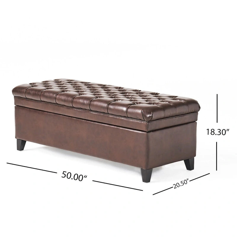 Diamond-Tufted Faux Leather Storage Ottoman Bench with Soft-Close Hinges – Brown / Beige / Light Grey / Gray, 1-2 Person Use
