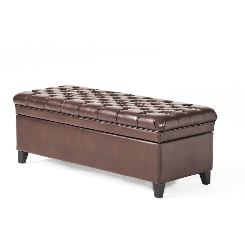 Diamond-Tufted Faux Leather Storage Ottoman Bench with Soft-Close Hinges – Brown / Beige / Light Grey / Gray, 1-2 Person Use