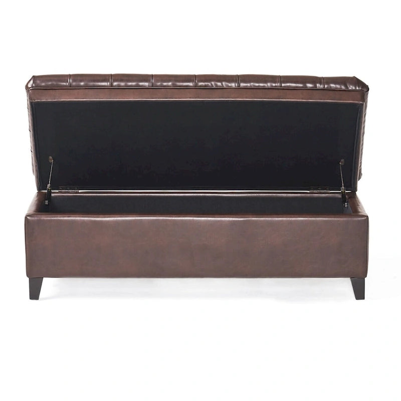 Diamond-Tufted Faux Leather Storage Ottoman Bench with Soft-Close Hinges – Brown / Beige / Light Grey / Gray, 1-2 Person Use