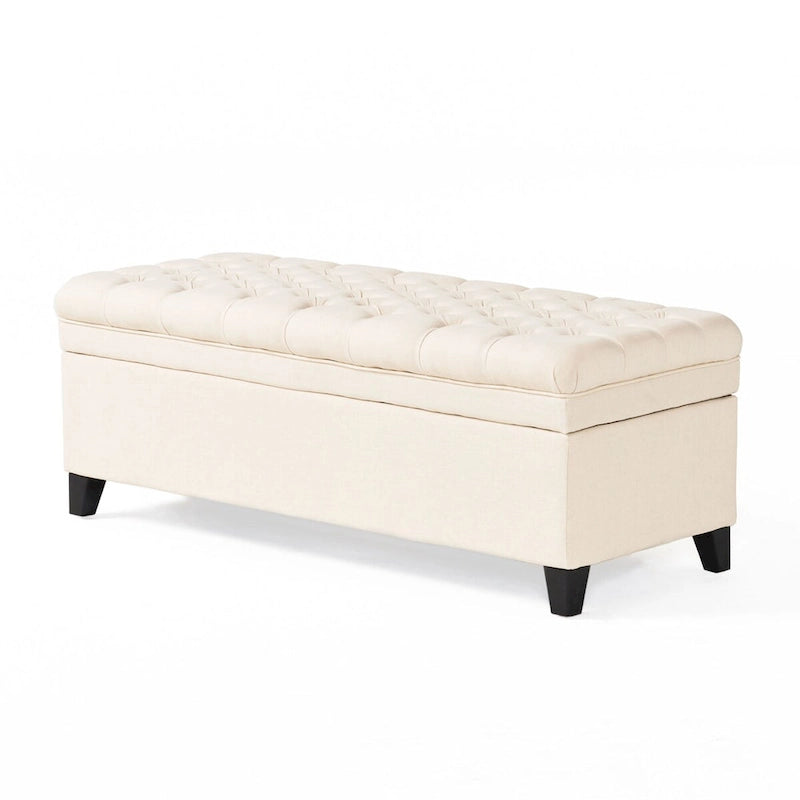 Diamond-Tufted Faux Leather Storage Ottoman Bench with Soft-Close Hinges – Brown / Beige / Light Grey / Gray, 1-2 Person Use