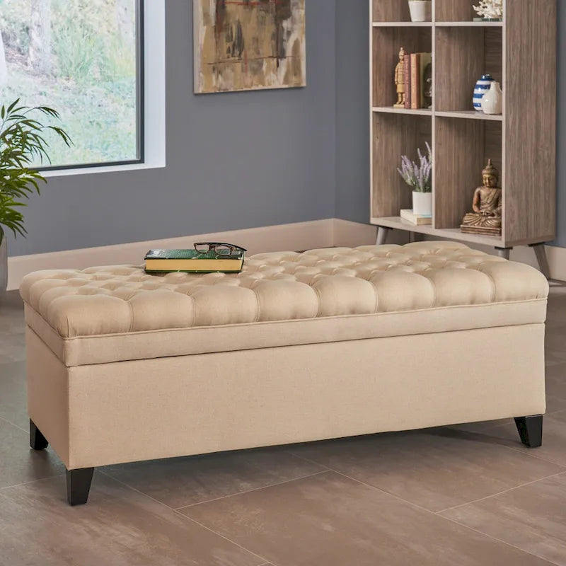 Diamond-Tufted Faux Leather Storage Ottoman Bench with Soft-Close Hinges – Brown / Beige / Light Grey / Gray, 1-2 Person Use