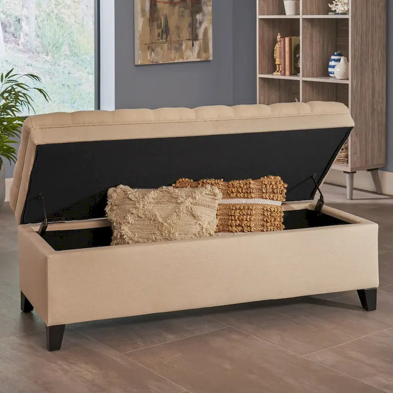 Diamond-Tufted Faux Leather Storage Ottoman Bench with Soft-Close Hinges – Brown / Beige / Light Grey / Gray, 1-2 Person Use