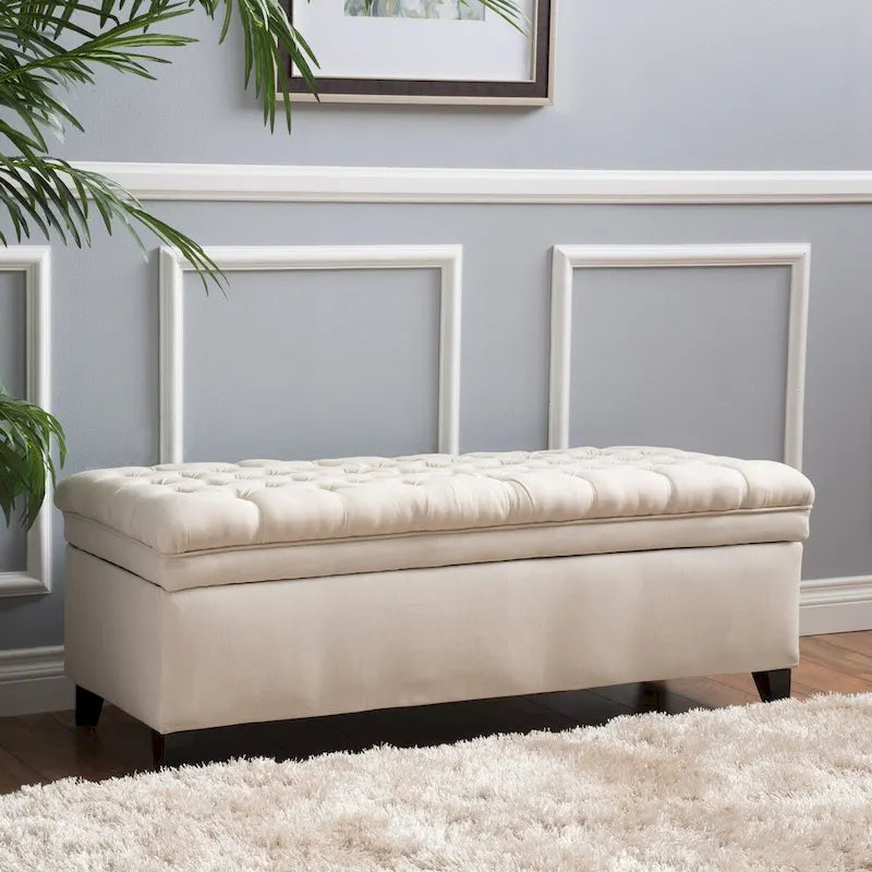 Diamond-Tufted Faux Leather Storage Ottoman Bench with Soft-Close Hinges – Brown / Beige / Light Grey / Gray, 1-2 Person Use