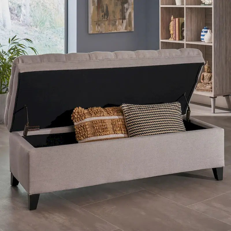 Diamond-Tufted Faux Leather Storage Ottoman Bench with Soft-Close Hinges – Brown / Beige / Light Grey / Gray, 1-2 Person Use