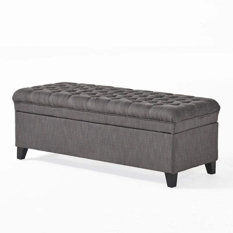 Diamond-Tufted Faux Leather Storage Ottoman Bench with Soft-Close Hinges – Brown / Beige / Light Grey / Gray, 1-2 Person Use