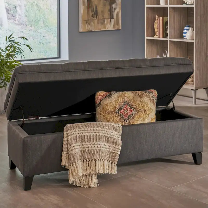 Diamond-Tufted Faux Leather Storage Ottoman Bench with Soft-Close Hinges – Brown / Beige / Light Grey / Gray, 1-2 Person Use