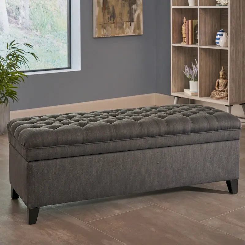 Diamond-Tufted Faux Leather Storage Ottoman Bench with Soft-Close Hinges – Brown / Beige / Light Grey / Gray, 1-2 Person Use