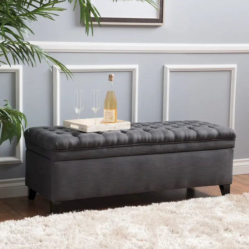 Diamond-Tufted Faux Leather Storage Ottoman Bench with Soft-Close Hinges – Brown / Beige / Light Grey / Gray, 1-2 Person Use