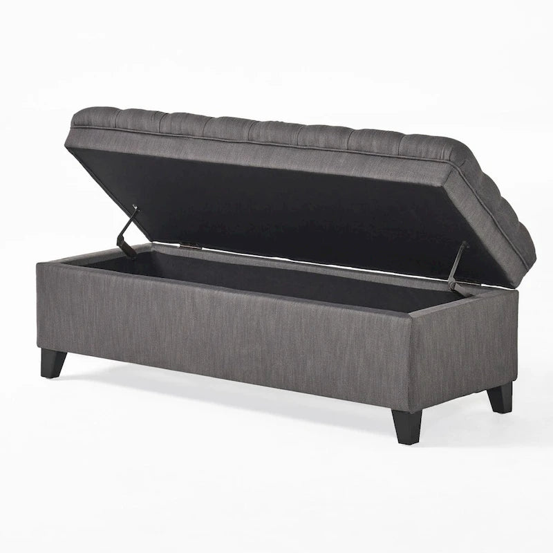 Diamond-Tufted Faux Leather Storage Ottoman Bench with Soft-Close Hinges – Brown / Beige / Light Grey / Gray, 1-2 Person Use