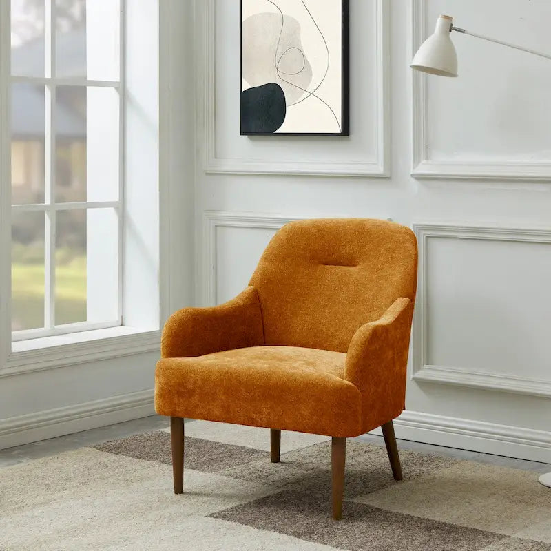 Chenille Accent Armchair with Wood Legs – Gray / Beige / Brown / Orange, 1-Person Use