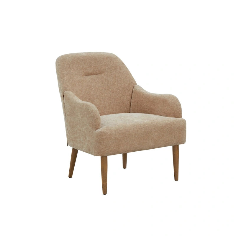 Chenille Accent Armchair with Wood Legs – Gray / Beige / Brown / Orange, 1-Person Use