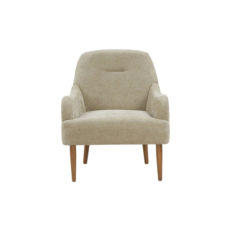 Chenille Accent Armchair with Wood Legs – Gray / Beige / Brown / Orange, 1-Person Use