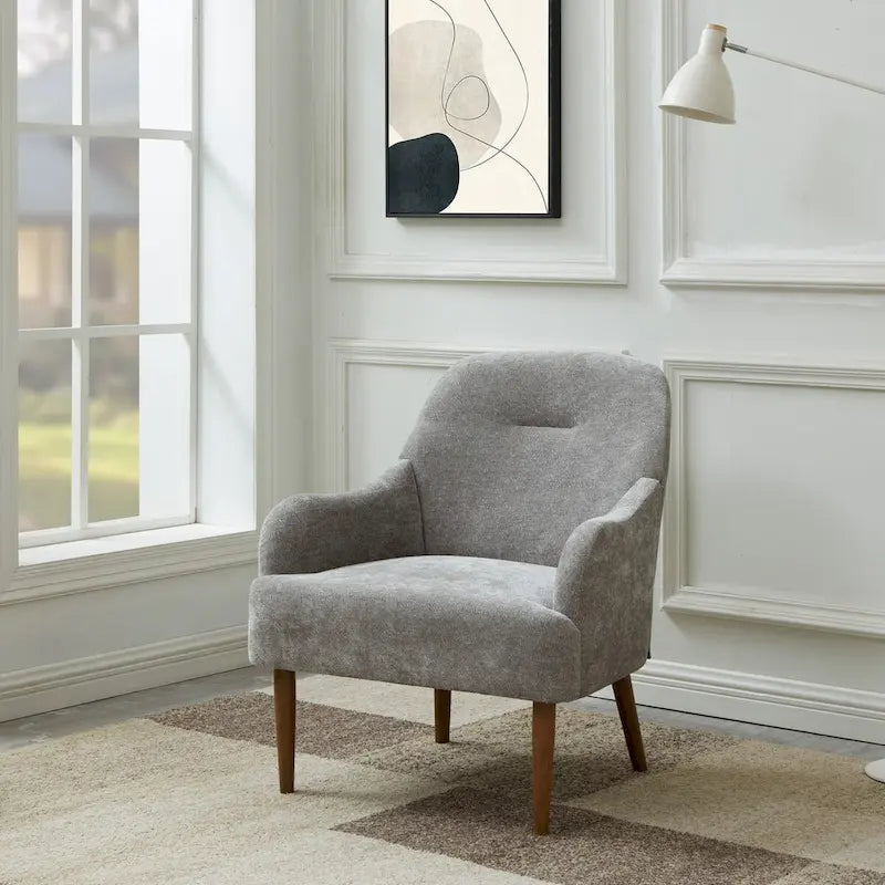 Chenille Accent Armchair with Wood Legs – Gray / Beige / Brown / Orange, 1-Person Use